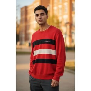 Polo Sport Ralph Lauren Mens Sweater L Striped Long Sleeve Crew Neck Y2K Logo